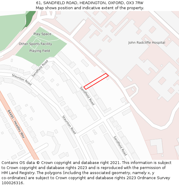 61, SANDFIELD ROAD, HEADINGTON, OXFORD, OX3 7RW: Location map and indicative extent of plot