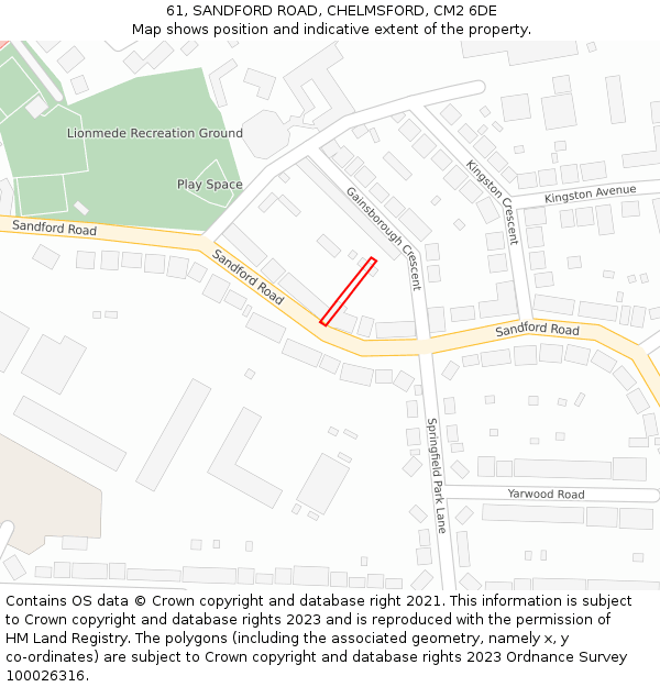 61, SANDFORD ROAD, CHELMSFORD, CM2 6DE: Location map and indicative extent of plot