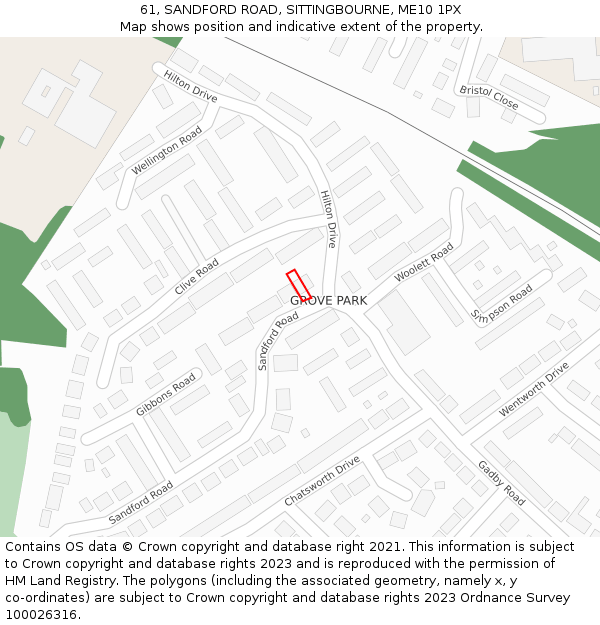 61, SANDFORD ROAD, SITTINGBOURNE, ME10 1PX: Location map and indicative extent of plot