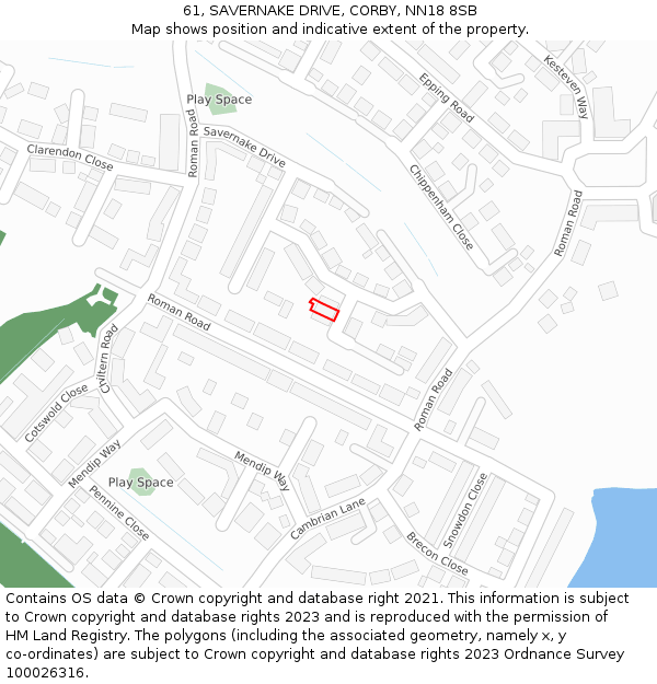 61, SAVERNAKE DRIVE, CORBY, NN18 8SB: Location map and indicative extent of plot