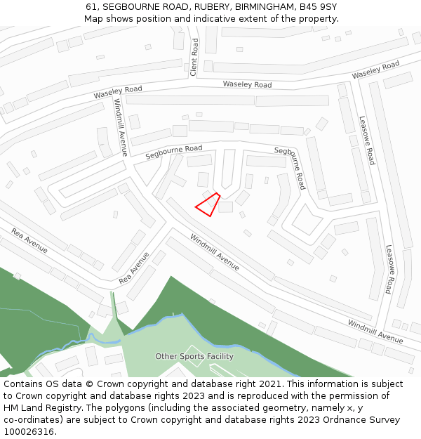 61, SEGBOURNE ROAD, RUBERY, BIRMINGHAM, B45 9SY: Location map and indicative extent of plot