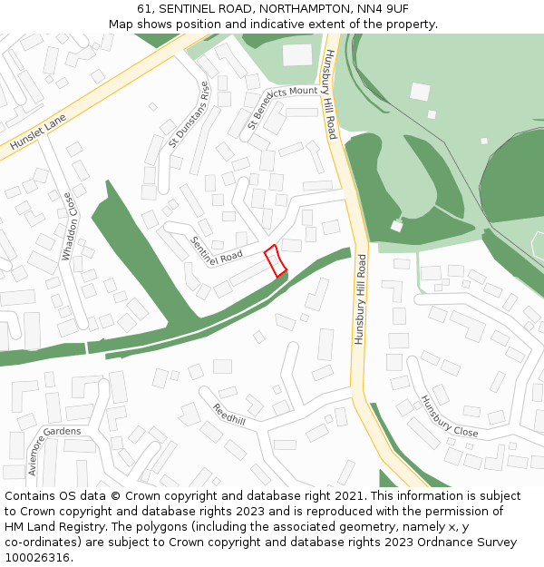 61, SENTINEL ROAD, NORTHAMPTON, NN4 9UF: Location map and indicative extent of plot