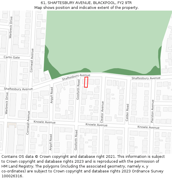 61, SHAFTESBURY AVENUE, BLACKPOOL, FY2 9TR: Location map and indicative extent of plot