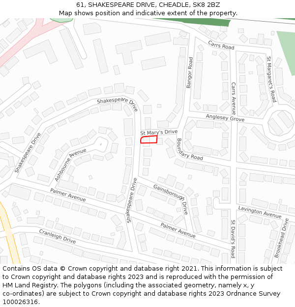 61, SHAKESPEARE DRIVE, CHEADLE, SK8 2BZ: Location map and indicative extent of plot