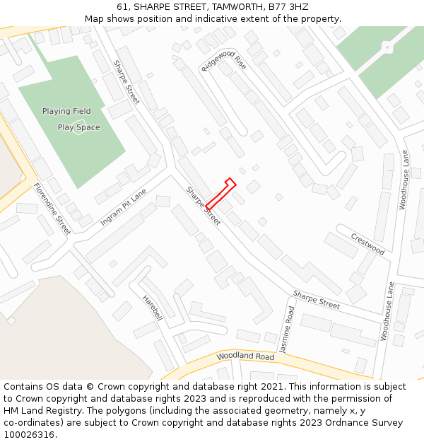 61, SHARPE STREET, TAMWORTH, B77 3HZ: Location map and indicative extent of plot