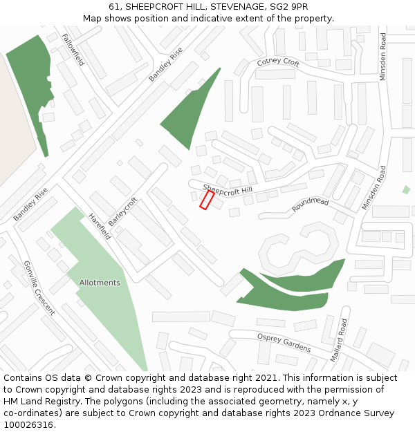 61, SHEEPCROFT HILL, STEVENAGE, SG2 9PR: Location map and indicative extent of plot