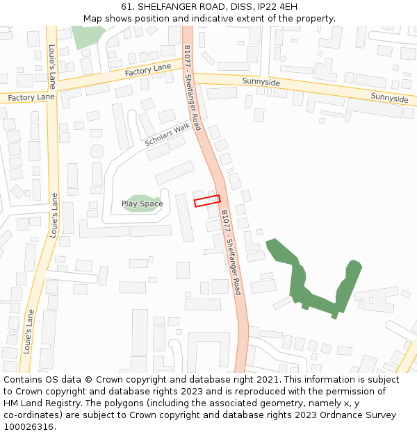 61, SHELFANGER ROAD, DISS, IP22 4EH: Location map and indicative extent of plot