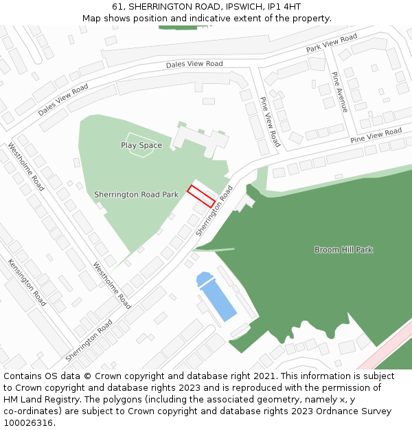 61, SHERRINGTON ROAD, IPSWICH, IP1 4HT: Location map and indicative extent of plot