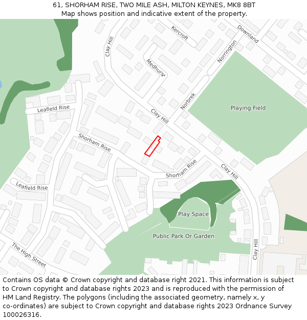 61, SHORHAM RISE, TWO MILE ASH, MILTON KEYNES, MK8 8BT: Location map and indicative extent of plot