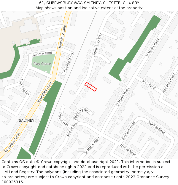 61, SHREWSBURY WAY, SALTNEY, CHESTER, CH4 8BY: Location map and indicative extent of plot