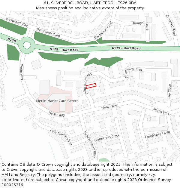 61, SILVERBIRCH ROAD, HARTLEPOOL, TS26 0BA: Location map and indicative extent of plot