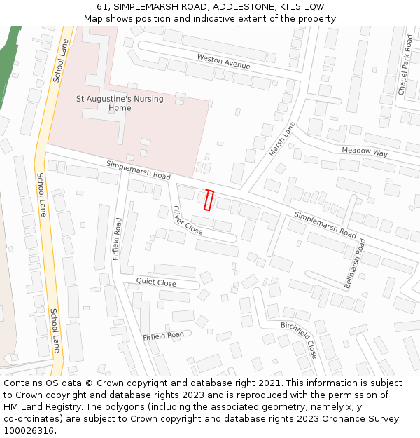 61, SIMPLEMARSH ROAD, ADDLESTONE, KT15 1QW: Location map and indicative extent of plot