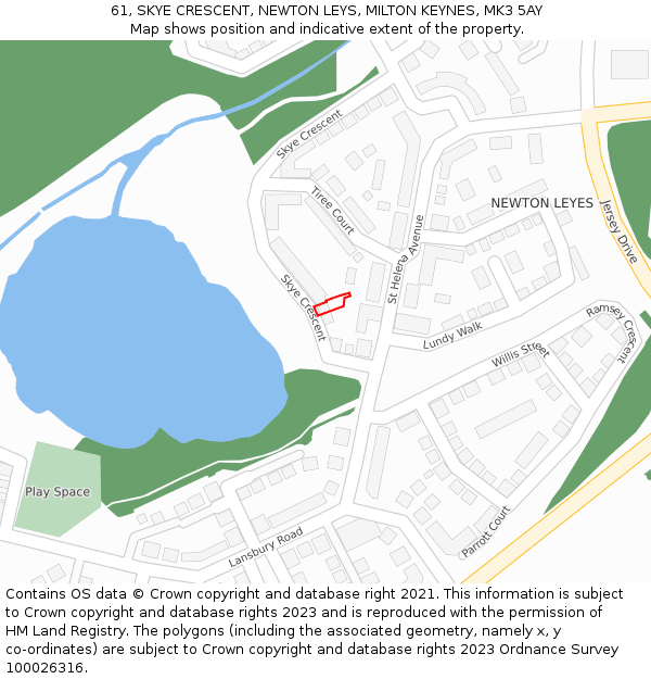 61, SKYE CRESCENT, NEWTON LEYS, MILTON KEYNES, MK3 5AY: Location map and indicative extent of plot