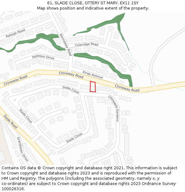 61, SLADE CLOSE, OTTERY ST MARY, EX11 1SY: Location map and indicative extent of plot