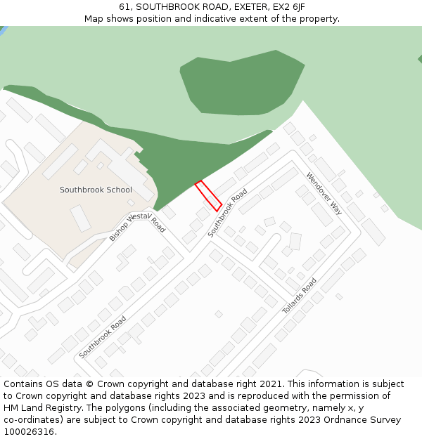 61, SOUTHBROOK ROAD, EXETER, EX2 6JF: Location map and indicative extent of plot