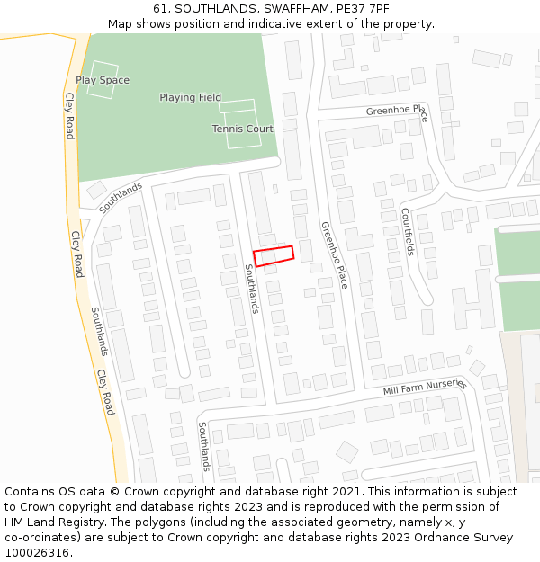 61, SOUTHLANDS, SWAFFHAM, PE37 7PF: Location map and indicative extent of plot