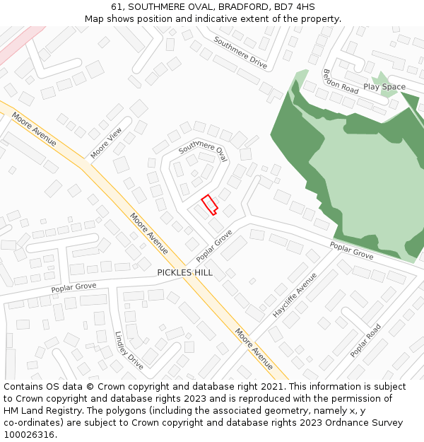 61, SOUTHMERE OVAL, BRADFORD, BD7 4HS: Location map and indicative extent of plot