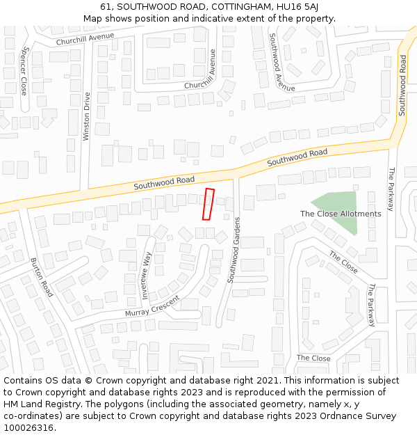 61, SOUTHWOOD ROAD, COTTINGHAM, HU16 5AJ: Location map and indicative extent of plot