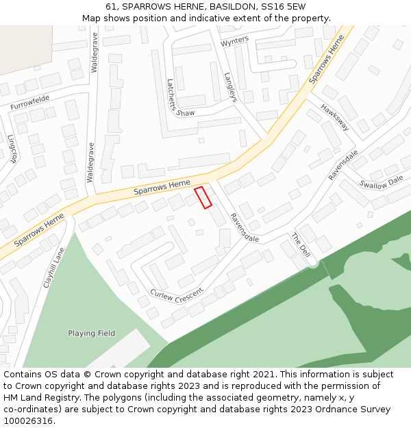 61, SPARROWS HERNE, BASILDON, SS16 5EW: Location map and indicative extent of plot