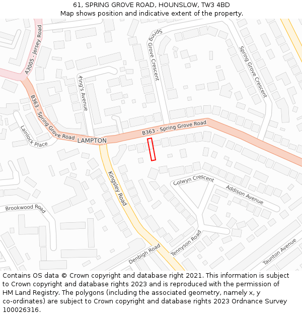 61, SPRING GROVE ROAD, HOUNSLOW, TW3 4BD: Location map and indicative extent of plot