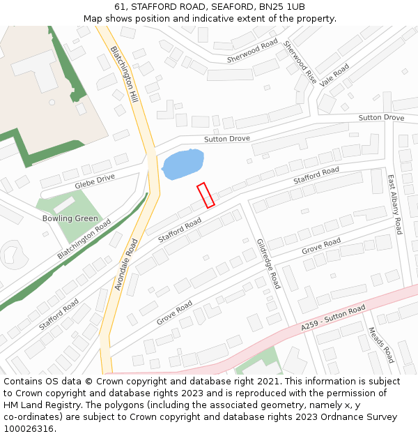 61, STAFFORD ROAD, SEAFORD, BN25 1UB: Location map and indicative extent of plot