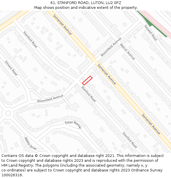 61, STANFORD ROAD, LUTON, LU2 0PZ: Location map and indicative extent of plot