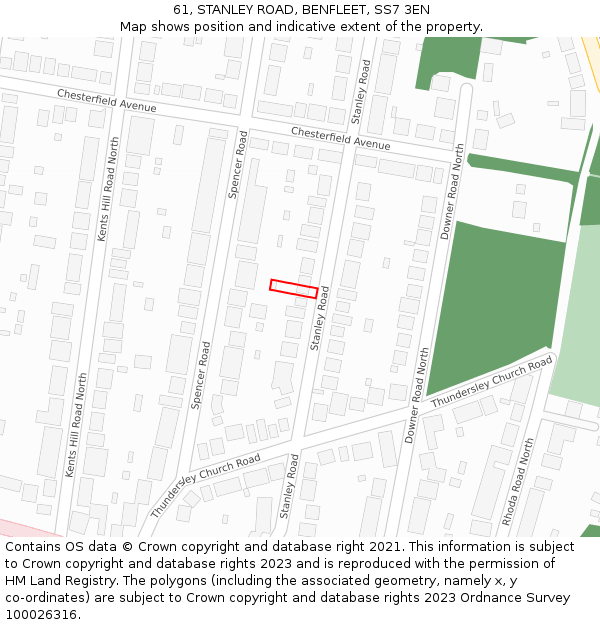 61, STANLEY ROAD, BENFLEET, SS7 3EN: Location map and indicative extent of plot