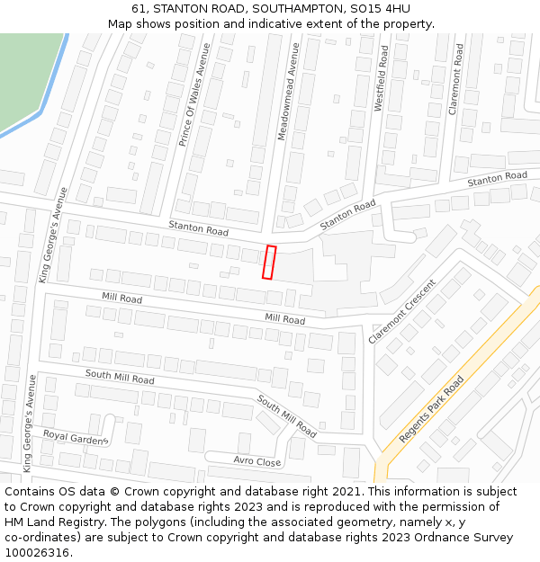 61, STANTON ROAD, SOUTHAMPTON, SO15 4HU: Location map and indicative extent of plot