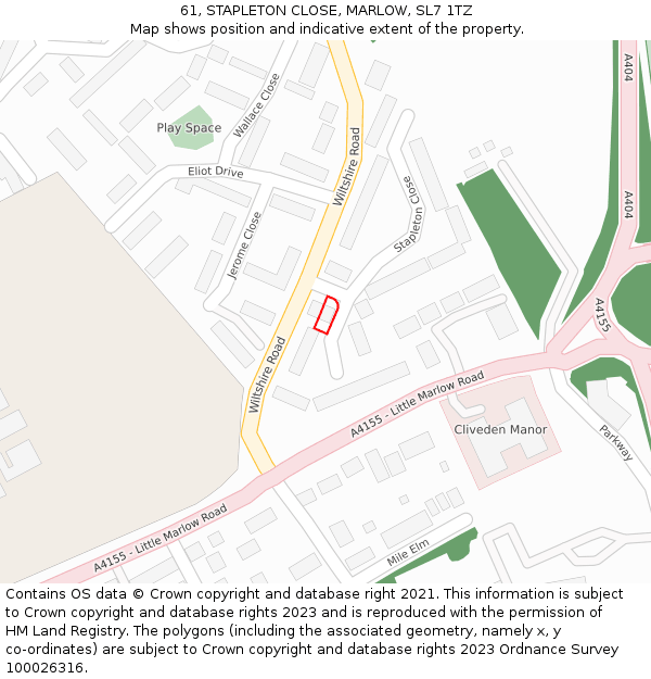61, STAPLETON CLOSE, MARLOW, SL7 1TZ: Location map and indicative extent of plot