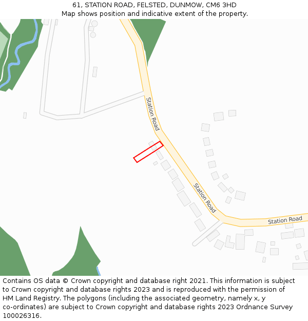 61, STATION ROAD, FELSTED, DUNMOW, CM6 3HD: Location map and indicative extent of plot