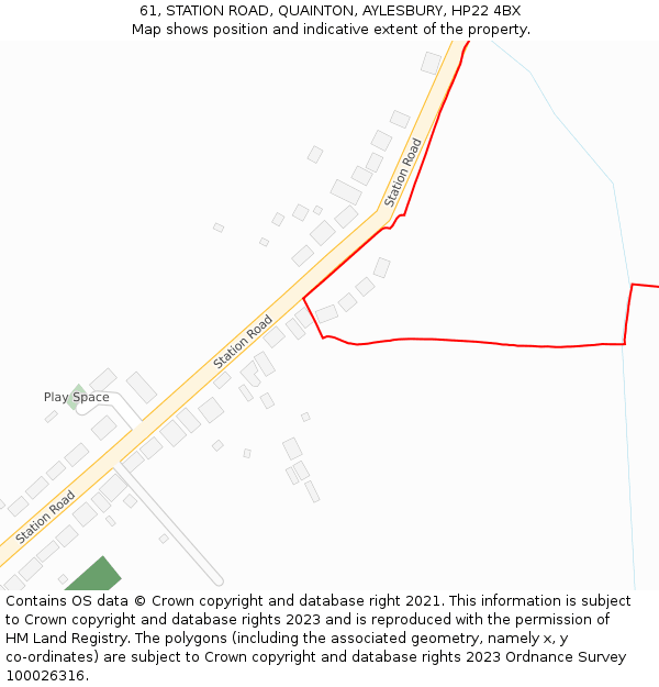 61, STATION ROAD, QUAINTON, AYLESBURY, HP22 4BX: Location map and indicative extent of plot