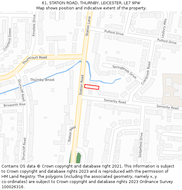 61, STATION ROAD, THURNBY, LEICESTER, LE7 9PW: Location map and indicative extent of plot