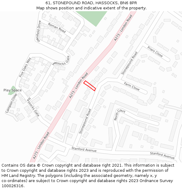 61, STONEPOUND ROAD, HASSOCKS, BN6 8PR: Location map and indicative extent of plot