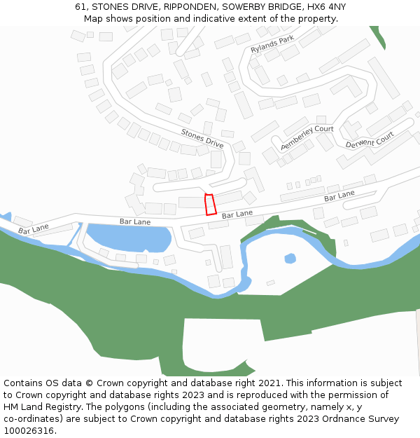 61, STONES DRIVE, RIPPONDEN, SOWERBY BRIDGE, HX6 4NY: Location map and indicative extent of plot