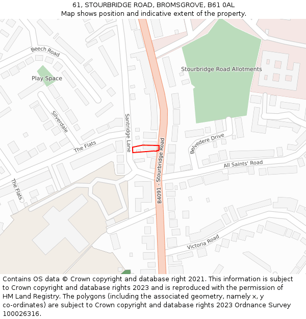 61, STOURBRIDGE ROAD, BROMSGROVE, B61 0AL: Location map and indicative extent of plot