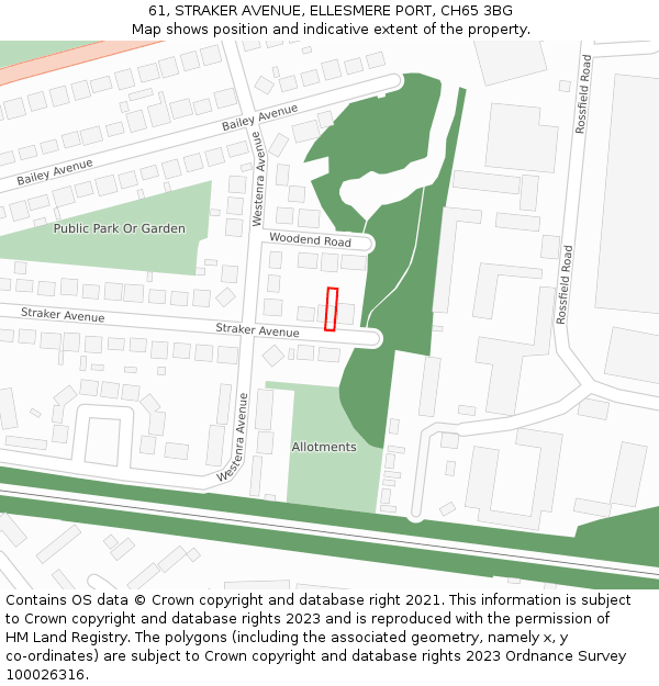 61, STRAKER AVENUE, ELLESMERE PORT, CH65 3BG: Location map and indicative extent of plot