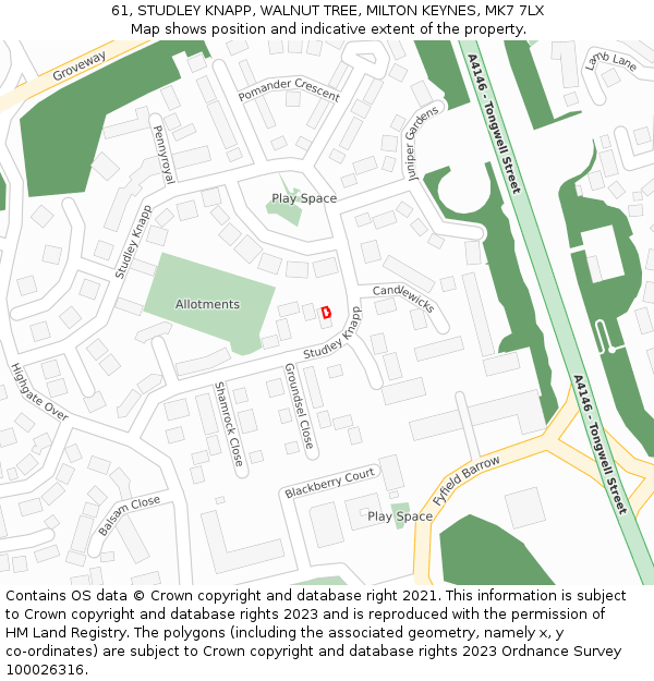 61, STUDLEY KNAPP, WALNUT TREE, MILTON KEYNES, MK7 7LX: Location map and indicative extent of plot