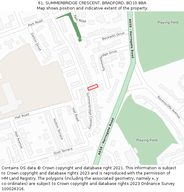 61, SUMMERBRIDGE CRESCENT, BRADFORD, BD10 8BA: Location map and indicative extent of plot