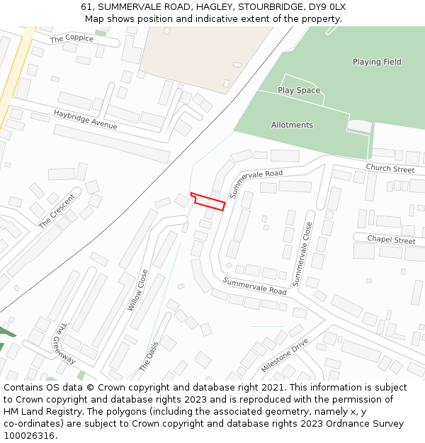 61, SUMMERVALE ROAD, HAGLEY, STOURBRIDGE, DY9 0LX: Location map and indicative extent of plot