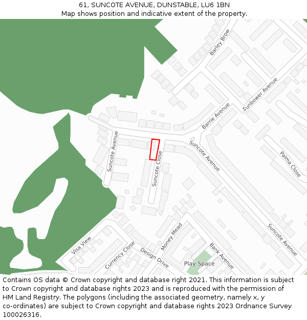 61, SUNCOTE AVENUE, DUNSTABLE, LU6 1BN: Location map and indicative extent of plot