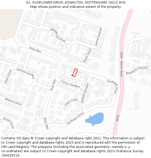 61, SUNFLOWER DRIVE, EDWALTON, NOTTINGHAM, NG12 4HS: Location map and indicative extent of plot