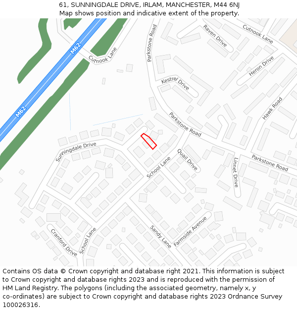 61, SUNNINGDALE DRIVE, IRLAM, MANCHESTER, M44 6NJ: Location map and indicative extent of plot