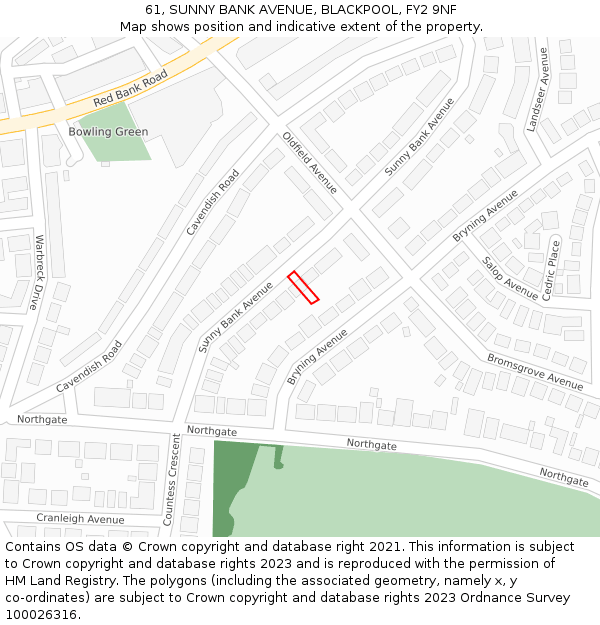 61, SUNNY BANK AVENUE, BLACKPOOL, FY2 9NF: Location map and indicative extent of plot