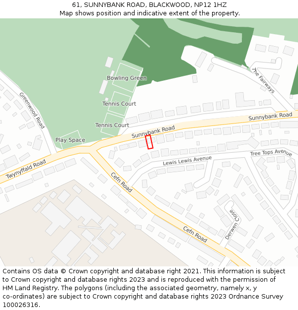 61, SUNNYBANK ROAD, BLACKWOOD, NP12 1HZ: Location map and indicative extent of plot