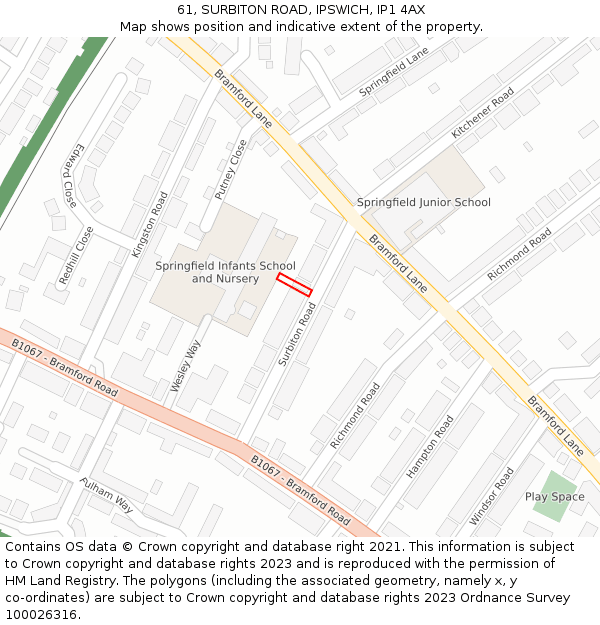 61, SURBITON ROAD, IPSWICH, IP1 4AX: Location map and indicative extent of plot