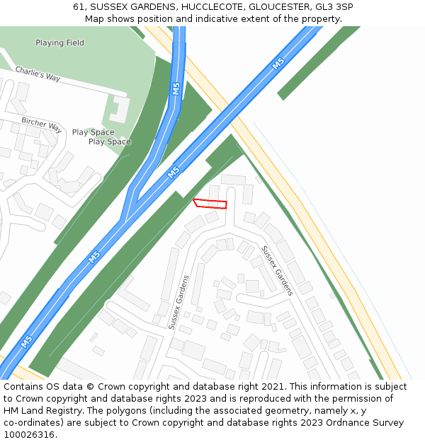 61, SUSSEX GARDENS, HUCCLECOTE, GLOUCESTER, GL3 3SP: Location map and indicative extent of plot