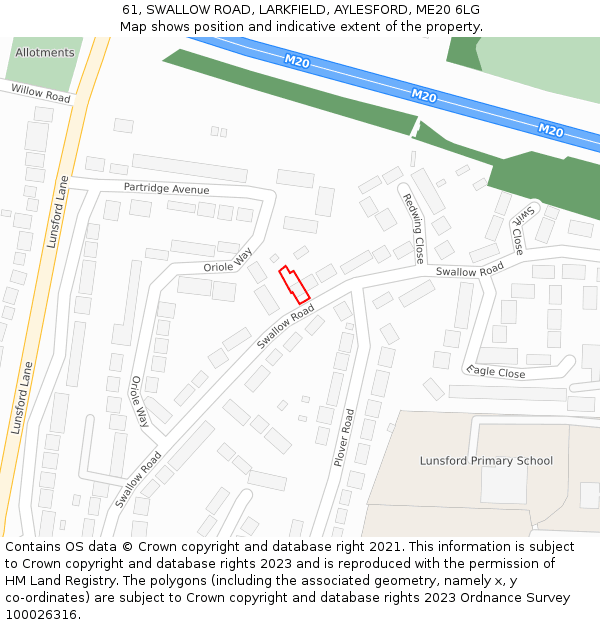 61, SWALLOW ROAD, LARKFIELD, AYLESFORD, ME20 6LG: Location map and indicative extent of plot
