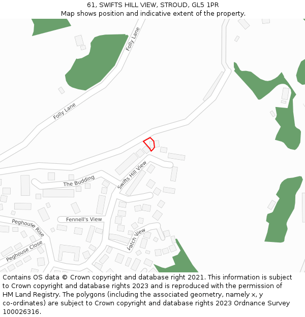 61, SWIFTS HILL VIEW, STROUD, GL5 1PR: Location map and indicative extent of plot