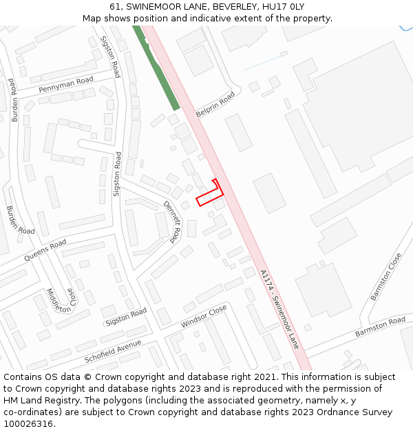 61, SWINEMOOR LANE, BEVERLEY, HU17 0LY: Location map and indicative extent of plot