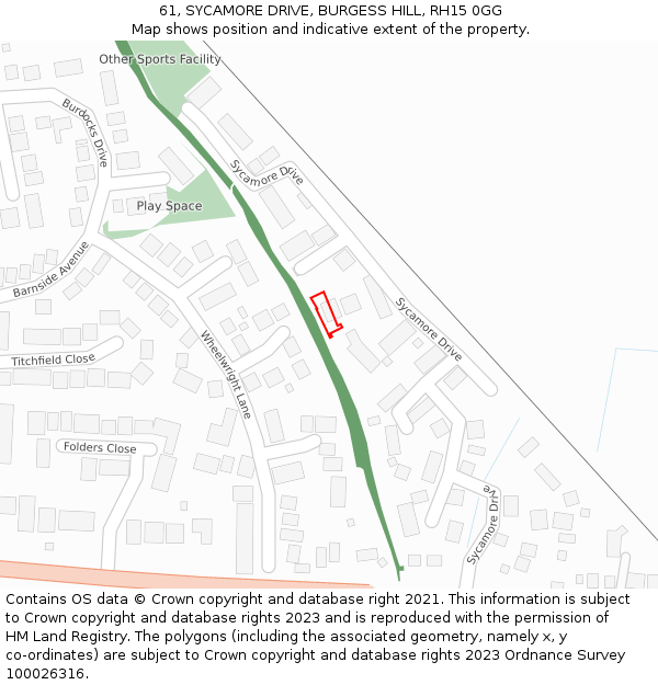 61, SYCAMORE DRIVE, BURGESS HILL, RH15 0GG: Location map and indicative extent of plot